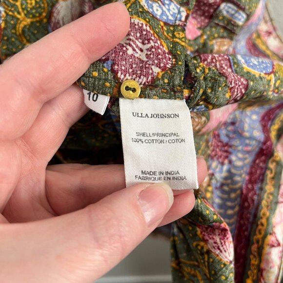 Ulla Johnson Womens Devya Green Floral Print Puff Sleeve Cotton Mini Dress 10 - Picture 11 of 11